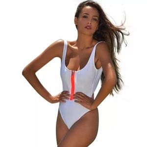 One piece White w/Orange zip up